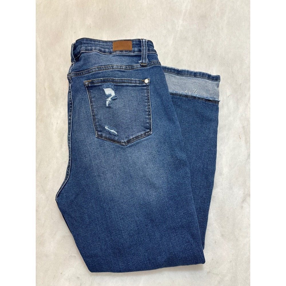 Judy Blue Jeans Slim Fit Distressed Denim Cuffed Ankle Mid Rise Women 13/31